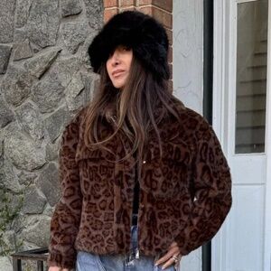 FAUX FUR Leopard JACKET Bought in Paris France sz M 🇫🇷
